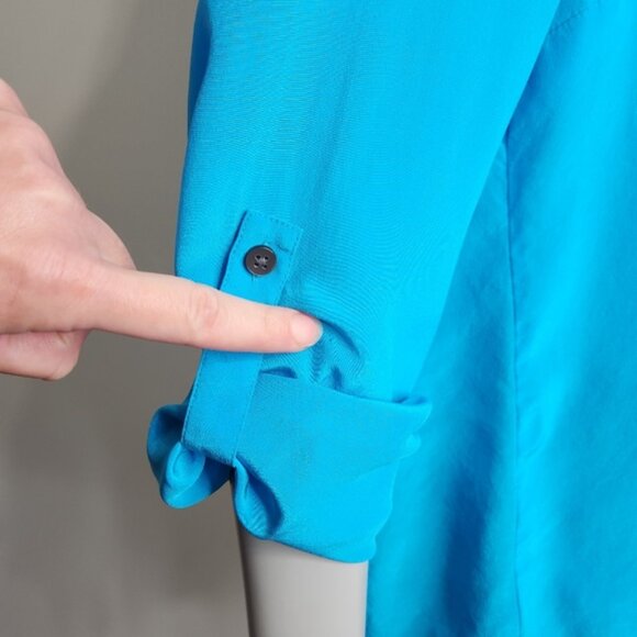Ann Taylor Blue Silk Long Sleeve Button Down Roll Tab Blouse Size M - Picture 5 of 13